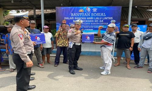 HUT ke-68 Lalu Lintas, Satlantas Polres Karanganyar Bagikan 250 Paket Sembako