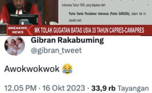 MK Tolak Penurunan Usia Minimal Capres-Cawapres Jadi 35 Tahun, Gibran: Awokwok