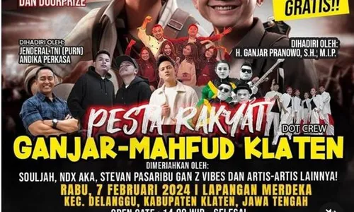 Besok Pesta Rakyat Ganjar-Mahfud di Delanggu Klaten, Ada NDX AKA dan Souljah