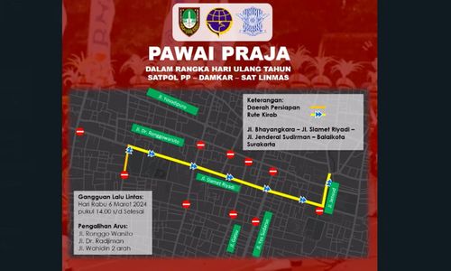 Ada Pawai Praja Besok Siang, Dishub Solo akan Tutup 10 Ruas Jalan Ini