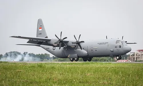 Pesawat Super Hercules Kelima Pesanan Kemhan Tiba di Lanud Halim Perdanakusuma