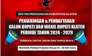 Lusa, DPC PDIP Klaten Mulai Buka Pendaftaran Cabup-Cawabup untuk Pilkada 2024