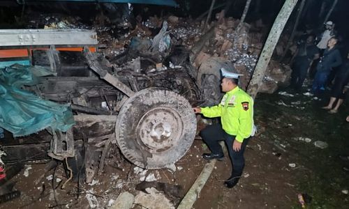 Rem Blong, Truk Boks Muatan Infus Tabrak Median Jalan dan Pohon di JLS Salatiga