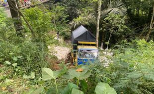 Truk Angkut 4 Ton Pakan Sapi Terperosok di Tebing Lereng Merapi Boyolali