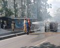 Disenggol Bus, Minibus Terguling hingga Terbakar di Ringroad Timur Bantul