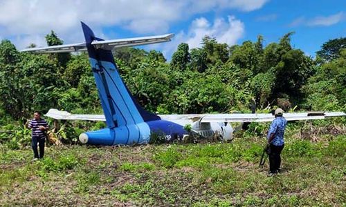 Penampakan Kondisi Pesawat Trigana Air Usai Tergelincir di Bandara Yapen Papua