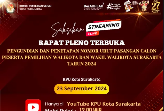 Besok, KPU Solo Undi Nomor Urut Cawali-Cawawali, Warga Bisa Nonton via YouTube