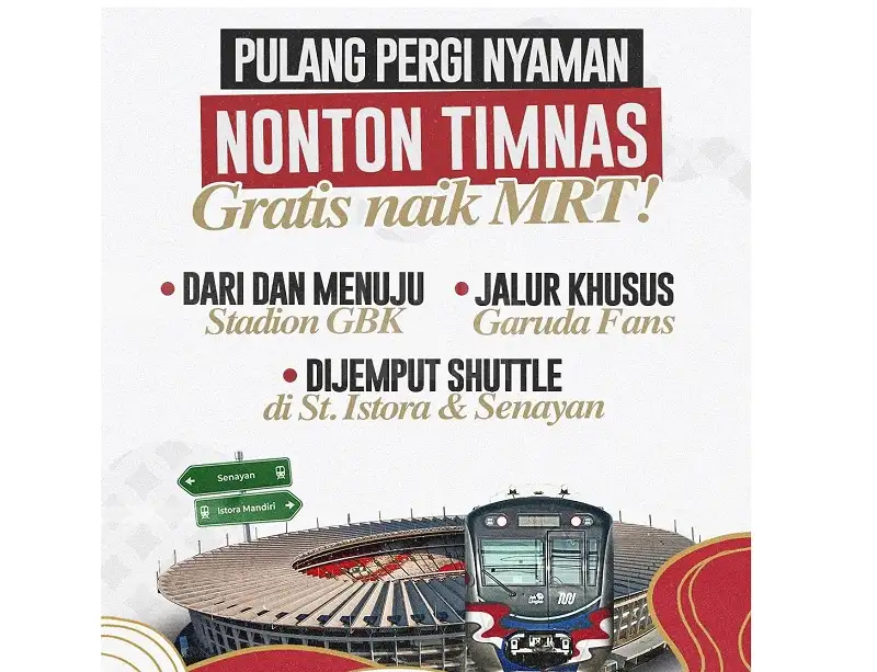 PSSI Beri Suporter Timnas Tiket Gratis MRT Pergi-Pulang ke GBK, Ini Tempatnya