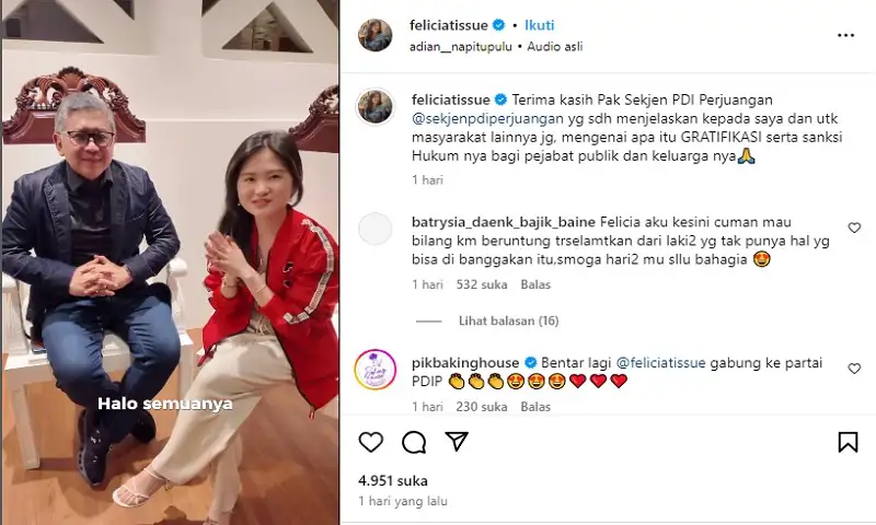 Ketemu Sekjen PDIP, Mantan Pacar Kaesang Felicia Tissue Bahas Gratifikasi