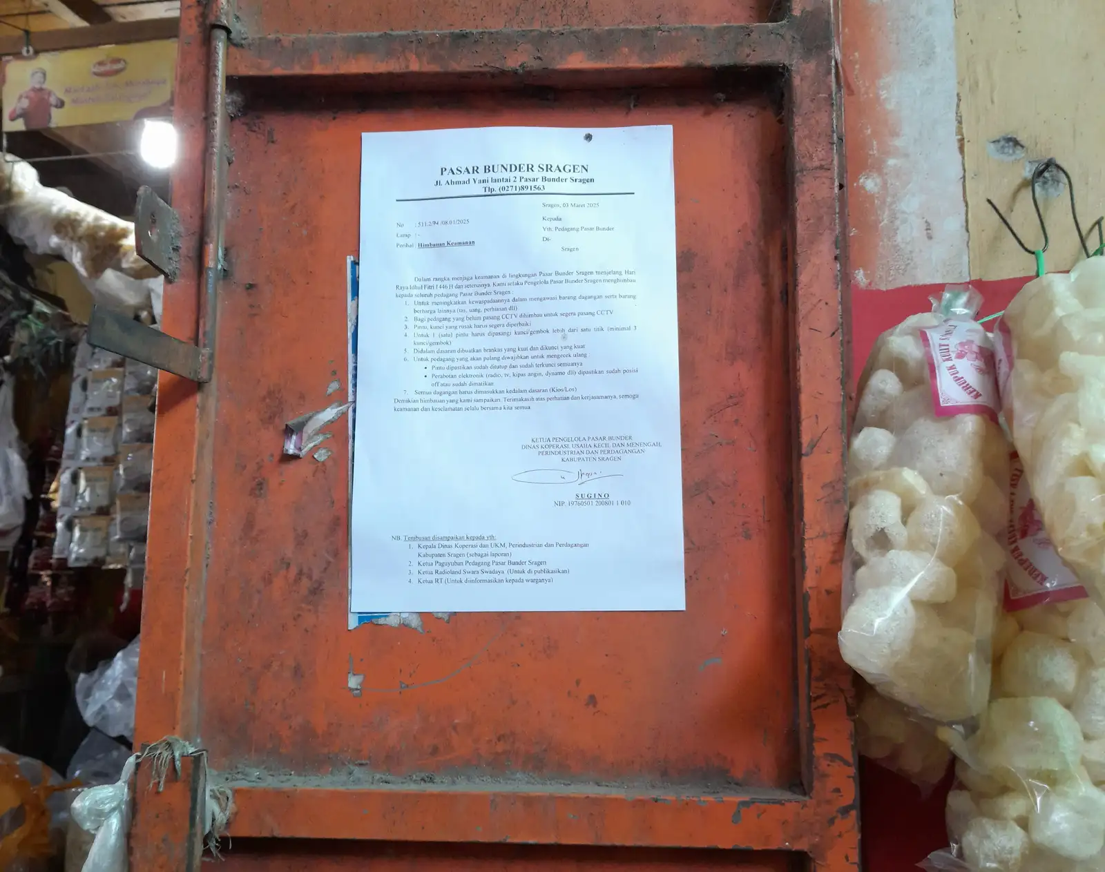 Jelang Lebaran, Pedagang Pasar Bunder Sragen Diimbau Tingkatkan Kewaspadaan