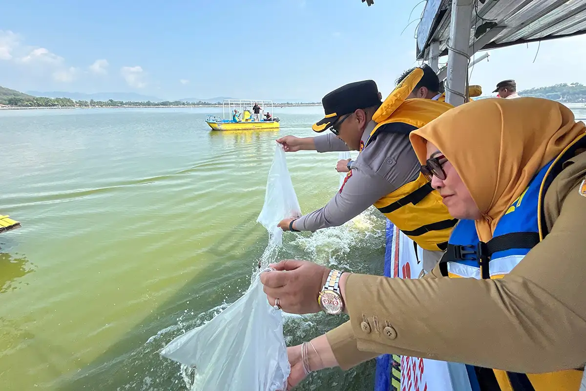 Jaga Populasi, Polres Klaten Tebar 40.000 Bibit Ikan Nila di Rawa Jombor