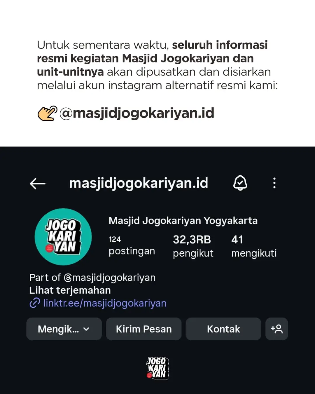 Usai Kanal YouTube, Giliran Akun Instagram Masjid Jogokariyan Jogja Diblokir