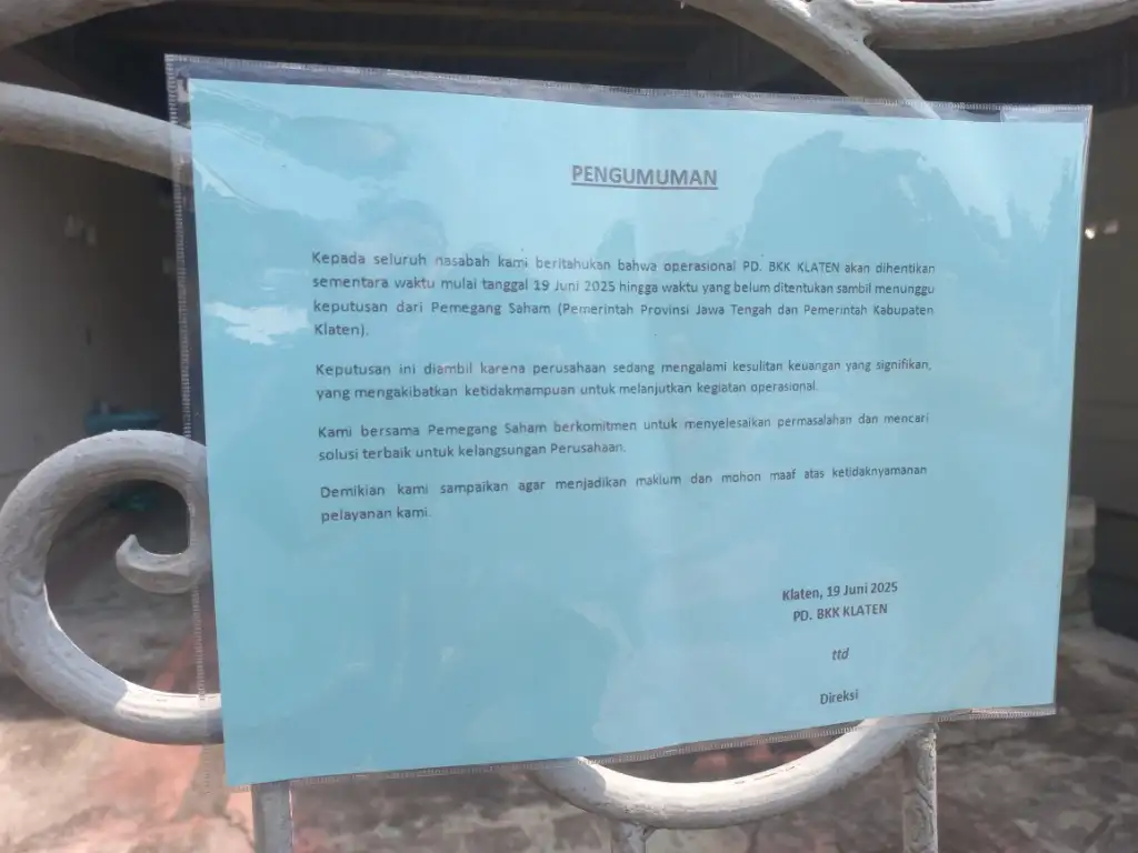 Kantor Cabang dan Pusat PD BKK Klaten Tutup Sementara, Ini Penjelasan Direksi
