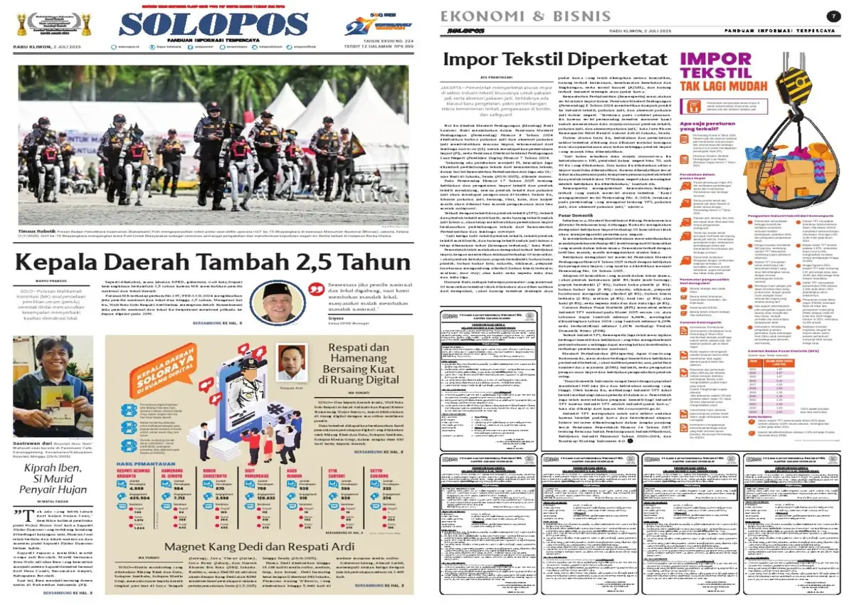 Solopos Hari Ini : Kepala Daerah Tambah 2,5 Tahun