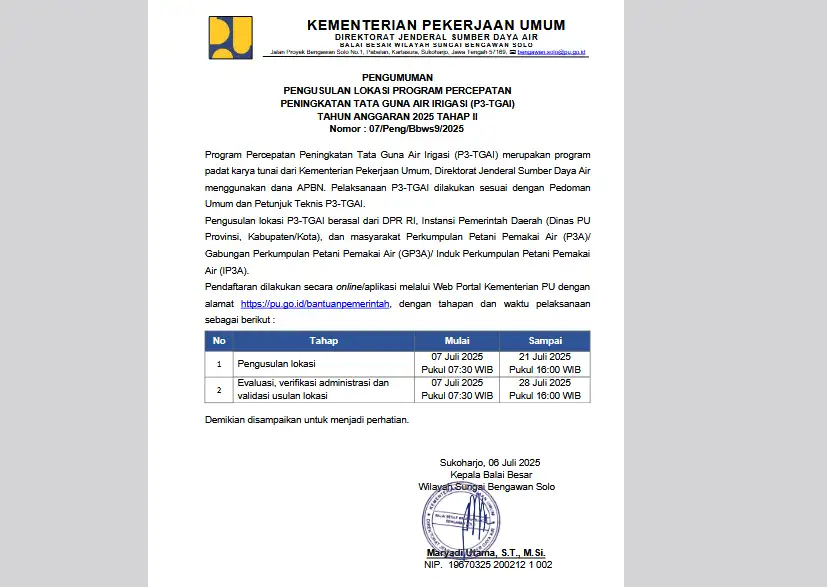 Kemen PU Buka Kesempatan Usulkan Lokasi Program Irigasi