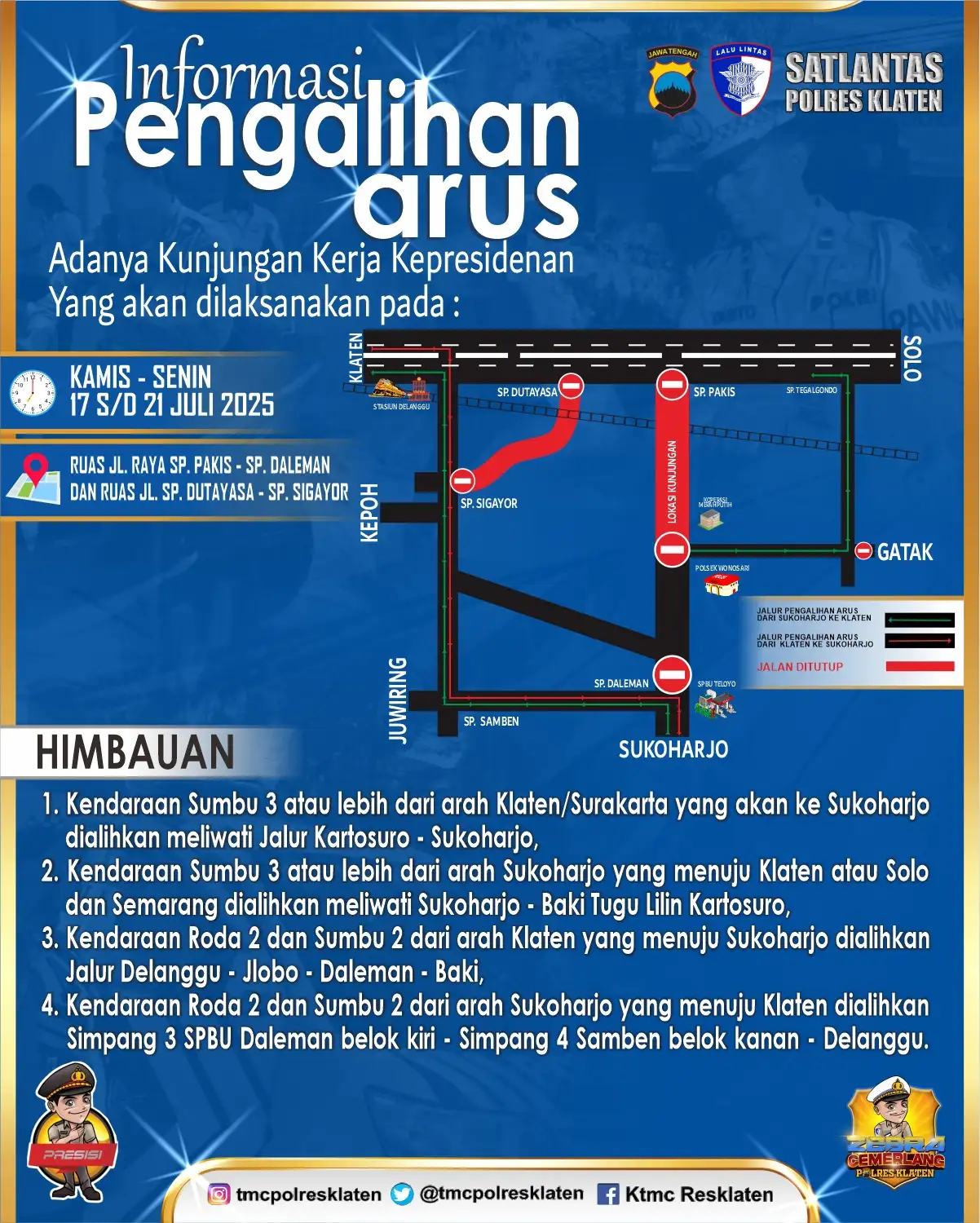 Jelang Kunjungan Presiden, Jalan Pakis-Daleman Ditutup, Ini Alternatifnya