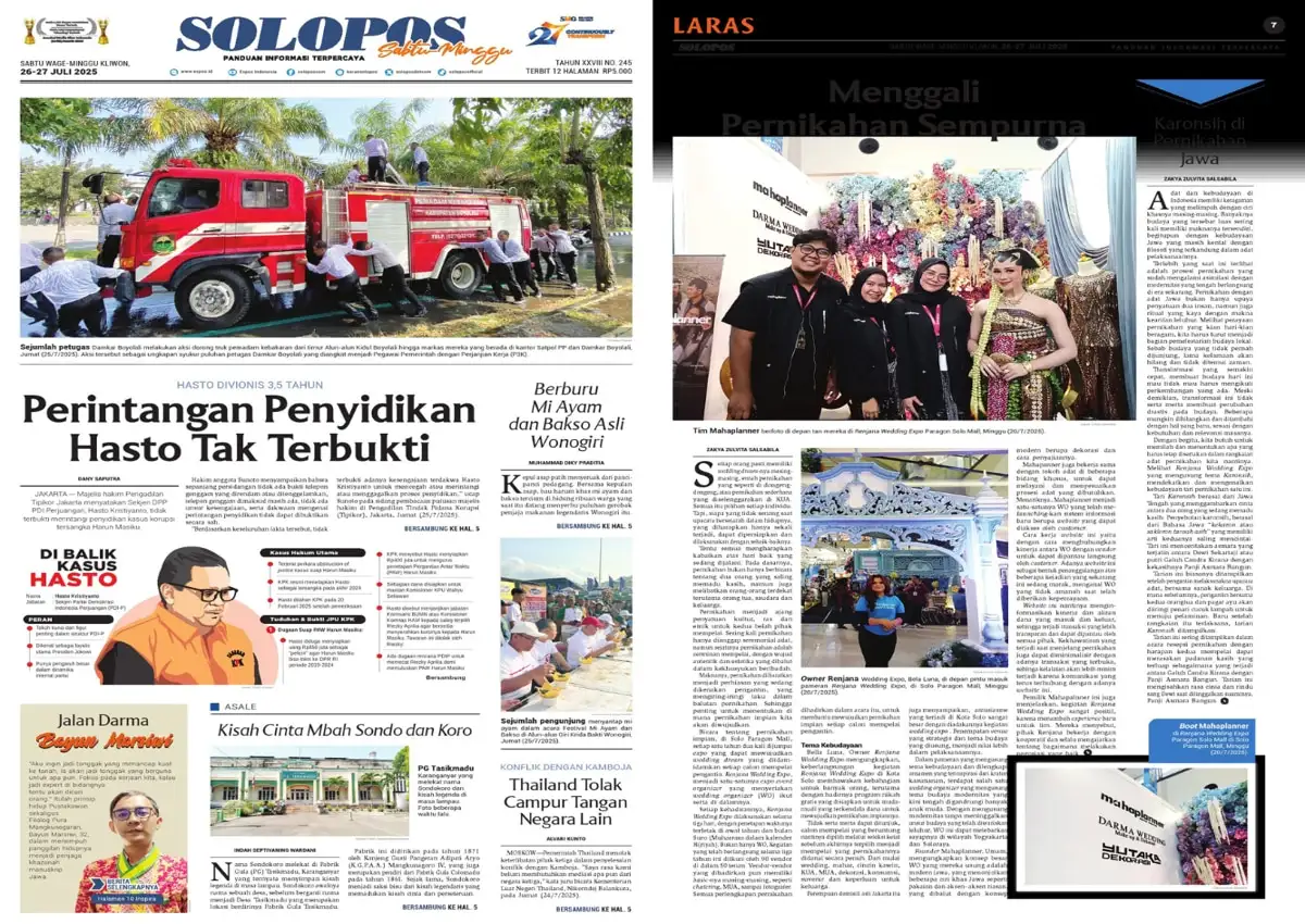Solopos Hari Ini : Perintangan Penyidikan Hasto Tak Terbukti