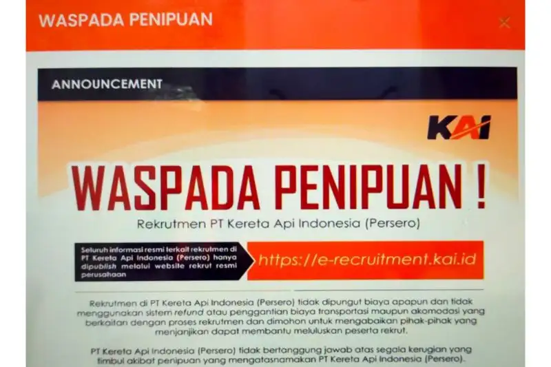 Waspada! Undangan Palsu Rekrutmen Kerja PT KAI Tersebar di Internet