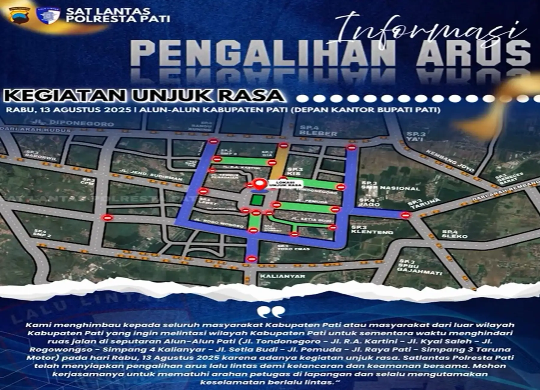 Demo 13 Agustus di Pati, Satlantas Imbau Warga Hindari Jalur Terdampak