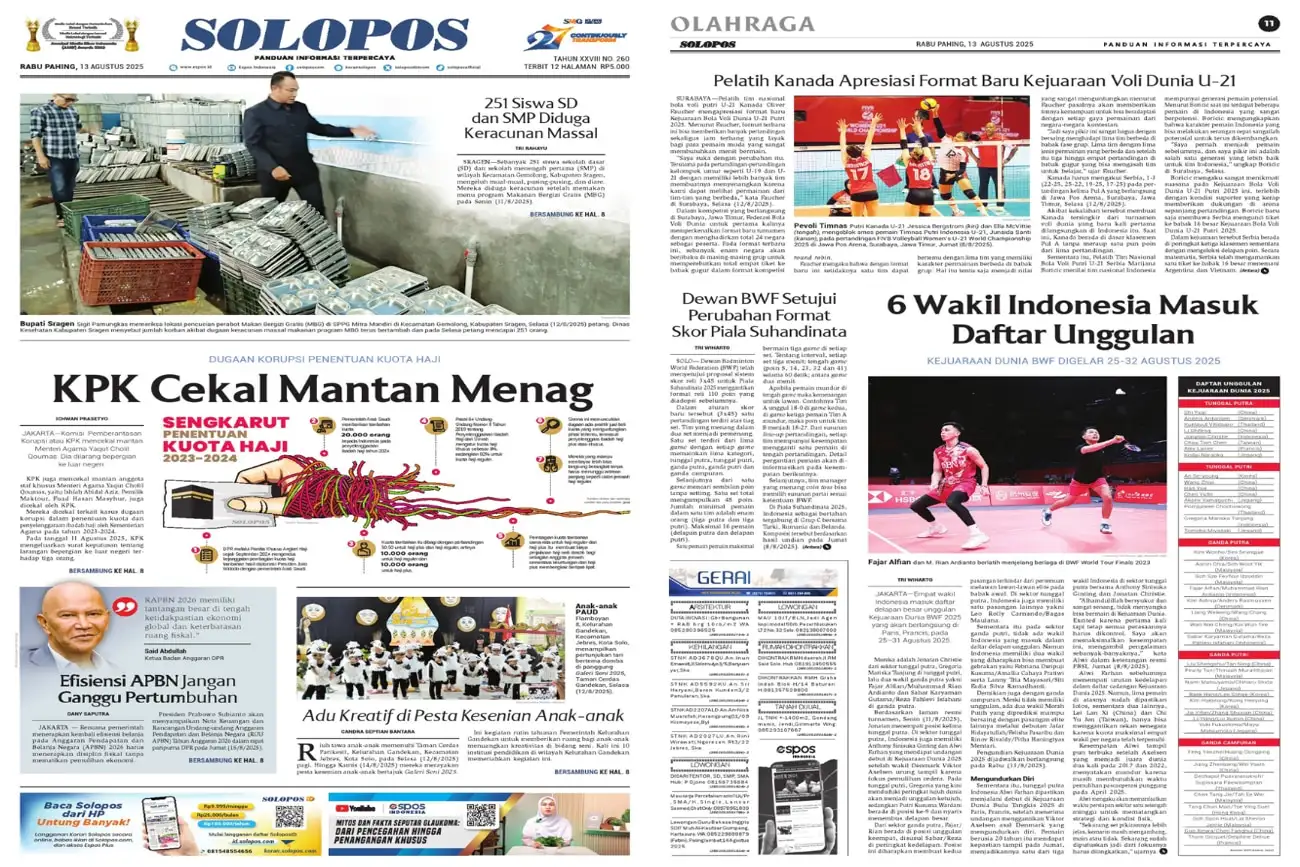 Solopos Hari Ini : KPK Cekal Mantan Menag