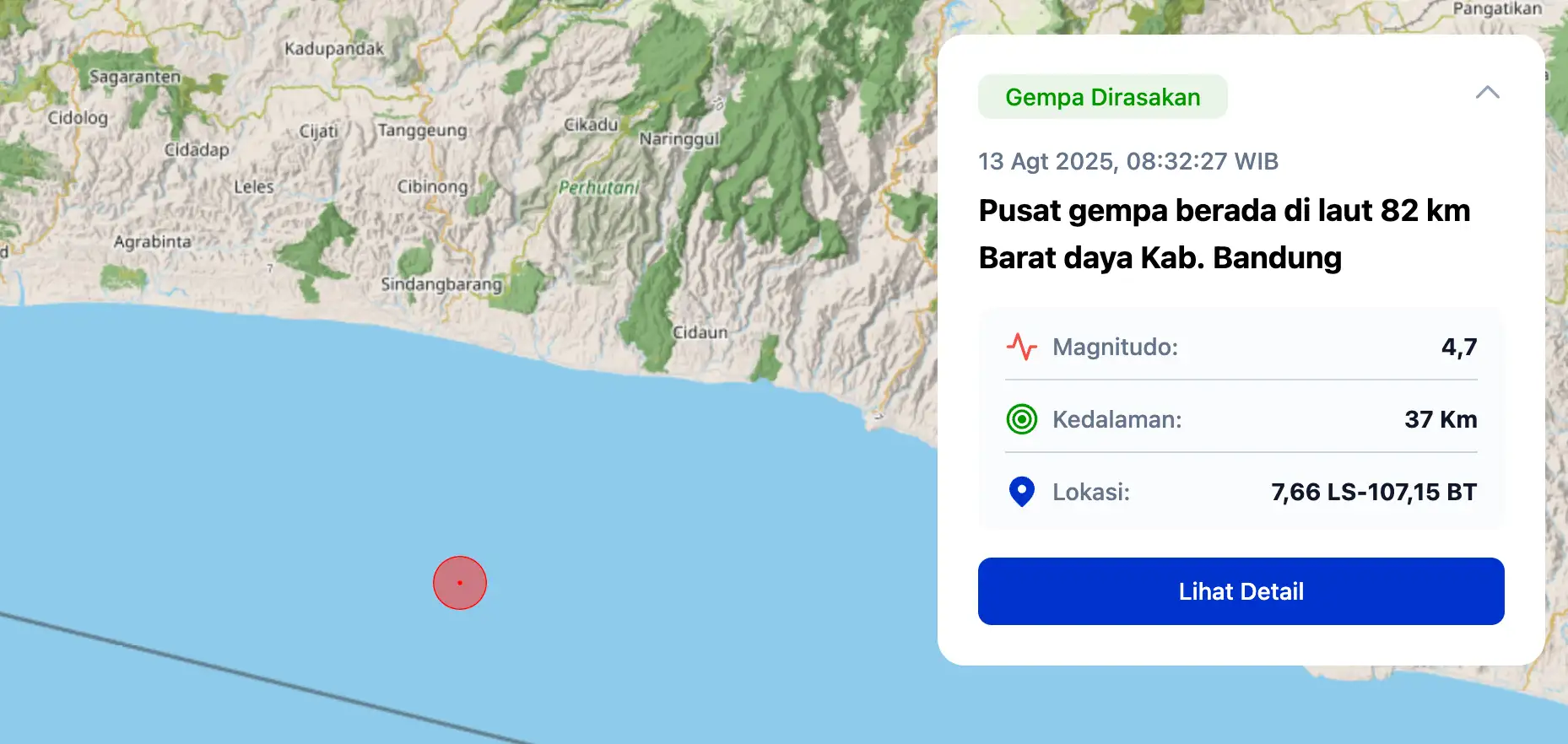 Pagi Tadi, Kabupaten Bandung Diguncang Gempa Dangkal M4,7