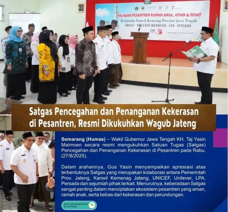 Gus Yasin Kukuhkan Satgas Pencegahan dan Penanganan Kekerasan di Pesantren