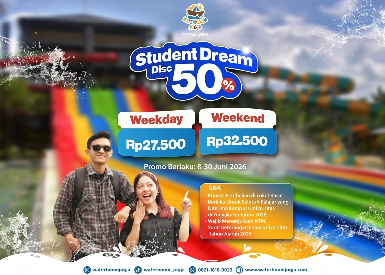 Promo Tiket Waterboom Jogja Juni 2026: Diskon 50% Khusus Calon Mahasiswa Baru